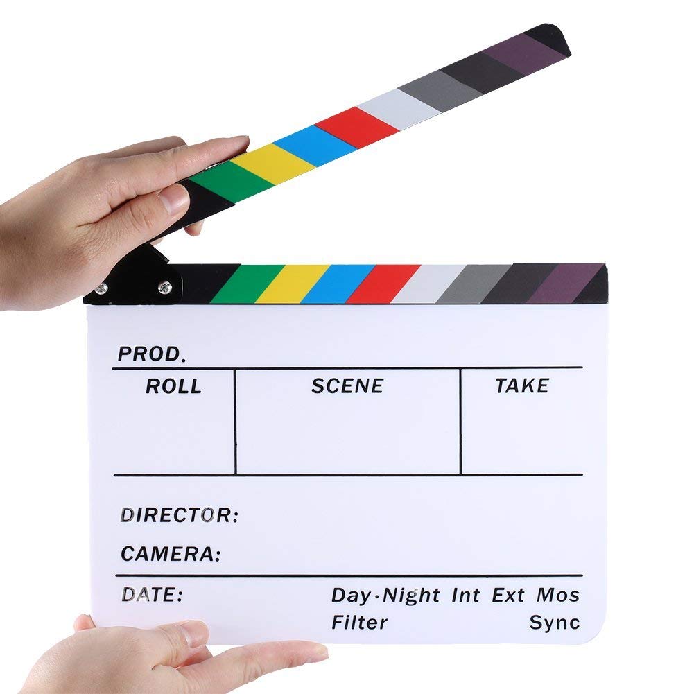 Electomania Movie Directors Clapboard, 11.8x9.5inch Photography Studio Video TV Acrylic Clapper Board Dry Erase Film Slate Cut Action Scene Clapper (White)