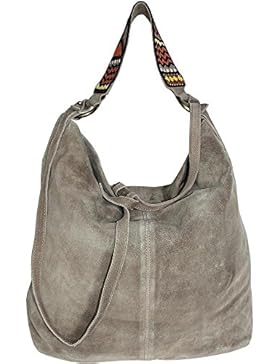 ANOKHI Beuteltasche Ashanti, Velourleder mit Stickerei, (BxHxT) 41 x 36 x 16 cm