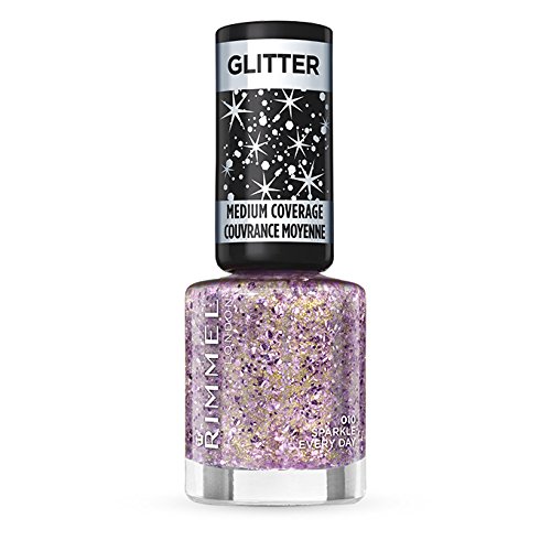 Rimmel London Glitter Nail Top Coat with Medium Coverage Shade Number 010, Every Day Lilac and Gold Sparkle