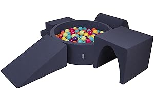 KiddyMoon Area di Gioco in Schiuma con Tondo Piscina di Palline (300 Palline) per Bambini, Blu Scuro:Verdch/Gialo/Turche/Arancion/Rosasc/Viol