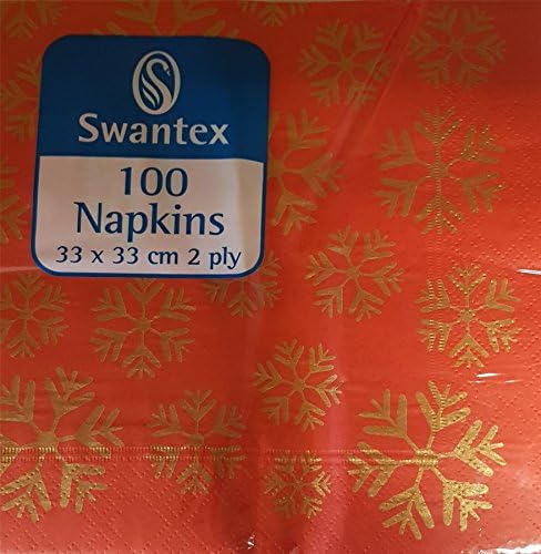 Swantex Red with Gold Snowflake Napkins, 33x33cm, 2 ply, Pack of 100