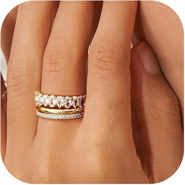Pavoi Band Rings For Women PAVOI 18K Gold Plated Open Eternity Ring - CZ Stackable Band (Size 7) Good Quality Diamond Ring