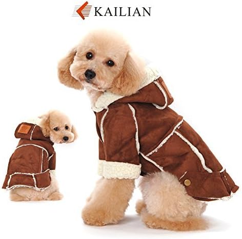 Kailian ® Dog winter Jacket Puppy Hooded Coat, Dog Apparel,Dog Snowsuit, Faux Shearling Fabric Coat Cotton Clothes-Brown-L