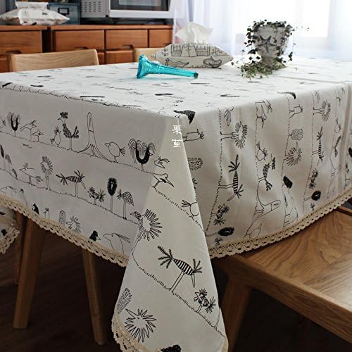 qwer Tablecloths Cotton linen tablecloths idyllic arts dining table coffee table desk round-table cartoon line black and white tablecloths fabrics, bird, ,140*160cm
