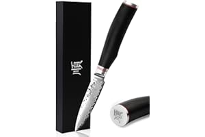 YOUSUNLONG 3.5 pouces Pro couteaux à éplucher japonais martelé en acier damas couteau d'office manche en bois de plomb naturel