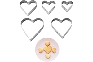 JEZIORO 5Pcs Heart Cookie Cutter,Cutters for Baking Set,Valentines Decorations Biscuit Stainless Steel Mould,Valentine Love Hearts Shaped Bakin Metal Cutting,for Valentine's Day,Easter Cupcake,Pastry,Scones
