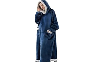 iyoimono Hoodie Blanket for Women Men Flannel Fleece Oversized Soft Pullover Sweatshirt Cuddly Blanket Fluffy Sherpa TV Blanket with Sleeves Oversized Hooded Pullover Portable Full Body Blanket