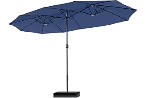 PHI VILLA Sonnenschirm Rechteckig mit Ständer Groß 270×450cm für Garten Terrasse Gartenschirm mit Kurbel UV Schutz Parasol Windfest
