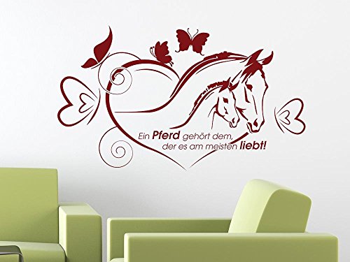 Wandtattoo Tiere Sprüche für Wohnzimmer Spruch Pferd Schmetterlinge Mädchen (153x90cm//042 flieder)