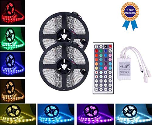 Carryme Kit de Luces de Tira LED, 32.8 ft 10M Impermeable 5050 SMD RGB LED Tira Flexible Luces de Decoración Que Cambian de Color Kit de 600 Leds con 44 Controles Remotos Claves