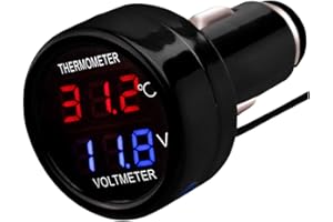 CGEAMDY Car Voltmeter, Car Digital Voltmeter Thermometer Dc 12v, 2 in 1 Battery Voltage Temperature Meter Monitor Tester Gauge Display, Temperature Tester Voltage Monitor(red and blue)