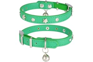 DAIHAQIKO Collare per Gatti in Pelle con Cinturino Elastico Collari per Gattini Maschi e Femmine con Borchie a Campana e Luna con Fibbia Sicuro e Regolabile per Gattino Piccoli e Grandi di Taglia