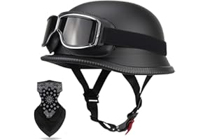 Labzaa Vintage Deutsche Motorrad Halbschalenhelm mit ECE, Retro Half Öffnen Jethelm mit Schutzbrille für Bike Cruiser Chopper Moped Scooter ATV Männer und Frauen Helm A M