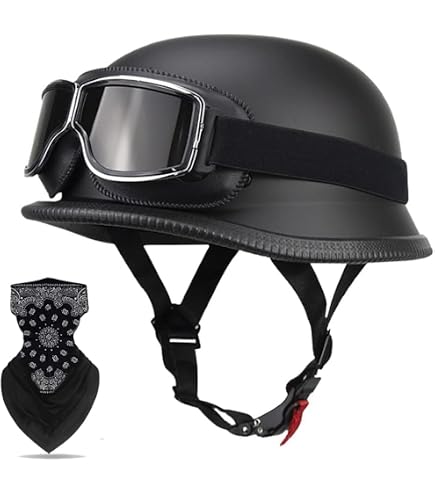 Motorradhelm Stahlhelm & Oldtimer Brille Schwarz matt Größe: (S 55/56cm) Auto & Motorrad