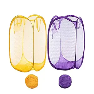 Kids Mandi Multicolor Nylon Mesh Popup Laundry Basket Set, Foldable Laundry Bag, Collapsible & Portable Dirty Clothes Storage for Bedroom, Kids Room, Dormitory and Travel (2)