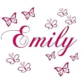 wandtattoo namen personalisierter aufkleber Wunschnamen Größe 30 , 60 cm oder 120 cm ( Auswahl ) plus 10 Schmetterlinge