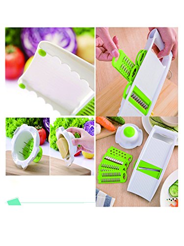 KEYNIS Mandoline Edelstahl Material Gemüse Schneidemaschine Green Cutter Slicer Gemüseschneider 5 in 1 (grün) - 8