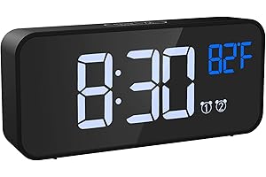 Ankilo Reloj Despertador Digital, Alarma de Espejo, Reloj de Mesa con Doble Alarma, Control de Aonido, Función de Repetición, Temperatura, Volumen y Brillo Ajustables, para Dormitorio
