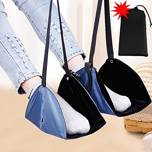 PZYZJZRN Feet Hammock Relax Foot Long Trip Sleep High-speed Rail Aircraft Car Pedal Portable Scalable Adjustable Length Foot Rest Relieve Fatigue Footrest Put feet Office Home Polyester Cloth Split Type , Blue
