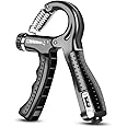 HORSE FIT Professional R shape Hand Grip Strengthener with Counter, Adjustable Resistance 5 to 60kg, Grip Strength Trainer for Muscle Building, Forearm Exerciser (Black)