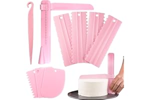 Shao hua 9 espátulas para tartas, alisador de fondant ajustable, peine para decoración de tartas, tarjeta de masa, herramientas de cocina para hornear, 7 rascadores diferentes (rosa)