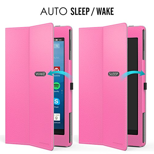 MoKo Hülle für All-New Amazon Fire HD 8 Tablet (7th Generation – 2017 Modell) – Kunstleder Ständer Schutzhülle Smart Cover mit Stift-Schleife für das neue Fire HD 8, Magenta - 6