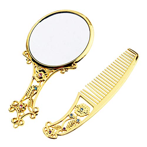 Kilimazart Retro Specchio a Mano CosmeticMirror Comb Set Sculture Vuote Reale Principessa  Pettine per Specchio per Trucco Modello Casuale