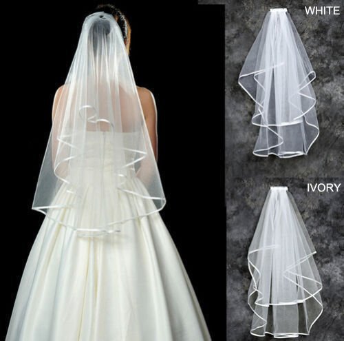 Racksoy Kathedrale Hochzeit Brautschleier Satinkante mit Kamm, Ellenbogen-Länge Schleier (Weiß)