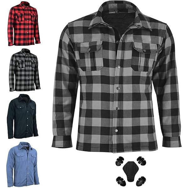 BRUBAKER Herren Motorrad Hemd Aramd Holzfäller Motorradjacke Textl
