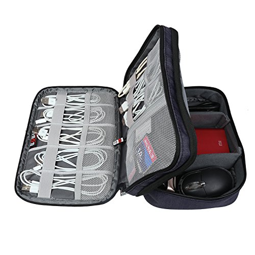 BUBM Mehrfachfunktion Kabelorganiser Tasche Reisetasche mit Doppelschichten für Elektronische Zubehöre wie Netzteil, Maus und USB Stricks(Mittel, Dunkelblau) - 6