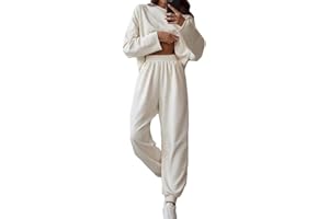 Onsoyours Femme 2 Pièce Ensemble de Sportswear Survêtement Yoga Set Manches Longues Épaule sans Bretelles Shirt + Pantalons Loungewear Sportswear Outfit