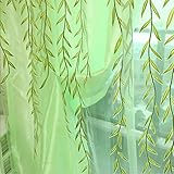 1m * 2m Curtains Rural Style Willow Leaves Pattern Offset Blind Printed Glass Yarn for Door Window Decor (Green)