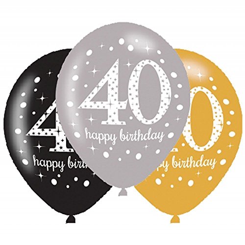 FesteFeiern® Dekoration Girlande zum 40. Geburtstag | Geburtstags Deko 40. | 8 Teile gold schwarz silber mit Luftballon | Party Deko 40 happy birthday - 2