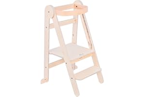 Mamatoyz 08FNAT Fold Legno Torre Montessoriana di Apprendimento Pieghevole Multiuso Learning Tower in Legno Naturale di Betulla con 2 Altezze Regolabili