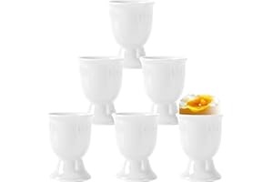 AKONE Huevera de porcelana, 6 unidades, hueveras de cerámica, para desayuno, hueveras, juego blanco, para huevos duros y blandos, cocina, casa, restaurante