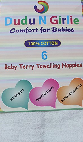Dudu N Girlie Baby Terry Towelling 100% Cotton Nappies (Pack of 3, White)