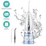 Portatif Hydropulseur Jet Dentaire, Flosser dentaire oral à l'eau avec Irrigator Oral avec rotation à 360 °, IPX7 étanche, réservoir 300 ml, rechargeable USB 3 modes, 2 buses de nettoyage permettant