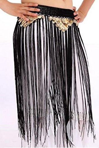 Preisvergleich Produktbild Fransengürtel Münzgürtel schwarz Profi Bauchtanz Hüfttuch 28