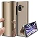 Produktbild COTDINFOR Samsung J2 Pro 2018 Hülle Ledertasche Handyhülle Männer Mädchen Slim Clear Crystal Spiegel Flip Ständer Etui Hüllen Schutzhüllen für Samsung Galaxy J2 Pro 2018 Mirror PU Gold MX.