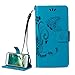 Produktbild Hülle für iPhone 5 5S SE,iPhone 5S Lederhülle,PU Leder Tasche für iPhone 5,Leweiany Elegant Luxus Extra Dünn Tasche Blau Premium Schmetterling Blumen Muster Leder Brieftasche Flip Wallet Ständer Cover in Book Style Tasche Case Handyhülle Schutzhülle mit Kartenfach Aufstellfunktion Magnetverschluss für Apple iPhone SE/5/5S Schutzhülle Handytasche