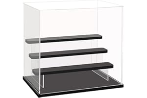 Nynelly Vetrina a 4 ripiani in acrilico trasparente per modelli, mini personaggi, Pop Mart, Labubu, Sonny Angel, Smiski, espositore antipolvere con porta, espositore (gradino base nera)