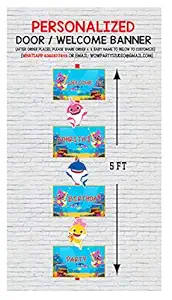 WoW Party Studio Personalized Shark Theme Party Happy Birthday Decorations Door / Welcome Banner with Birthday Boy/Girl Name - 5ft Ht