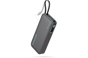 CUKTECH 45W 20000mAh Power Bank con Cavi Integrati, Ricarica Rapida Batteria Esterna con 2 Porte, Display Digitale, USB C Caricatore Portatile Caricabatterie per MacBook Air, Galaxy S23, iPhone 17 Pro