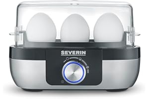 SEVERIN Cuociuova Per 3 Uova Con Controllo Elettronico Del Tempo Di Cottura, Incluso Misurino Con Forauova, Vari Livelli Di Cottura, Acciaio Inox Spazzolato/Nero, 300 W, EK 3163