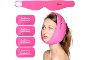 LotFancy Bolsa de Gel Reutilizable Frío y Calor para Mandíbula, Cara, Cabeza y Barbilla, Envoltura Ajustable de la Terapia con Frío para Dientes de Sabiduría, Cirugía Facial Oral (Rosa)