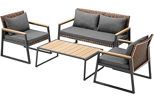 Shally Dogan Salotto Giardino per esterno, Set Patio Tavolo + 2 Sedie + 1 Divanetto, Mobili Resistenti Set completo, ideale x Giardino, Terrazzo, Saloni, Tavolino con Poltrone (Con Cuscini)