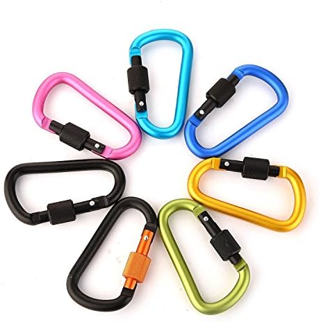 ToQuanYue 3.15" (8CM) Aluminum Alloy Locking Carabiner Keychain Hook Clip Large Hook Buckle Outdoor Camping Hiking Gear ( set of 7)