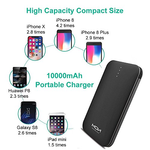 Moxnice Batterie Externe 10000mAh Power Bank Petit Chargeur Portable Rapide et Portable de Batterie avec Micro USB C  ble Int  gr   pour iPhone Android Samsung Galaxie Huawei iPad Tablette  noir 