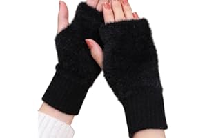 GENERIC Women's Fingerless Gloves, Soft Knit Winter Wrist Warmers with Faux Fur Trim, Hand Washable, Casual Wear, Trendy, Fashionable hand gloves