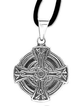 Anhänger Keltisches Kreuz Keltenkreuz 925er Sterling Silber Schmuck Amulett mit Lederhalsband 09
